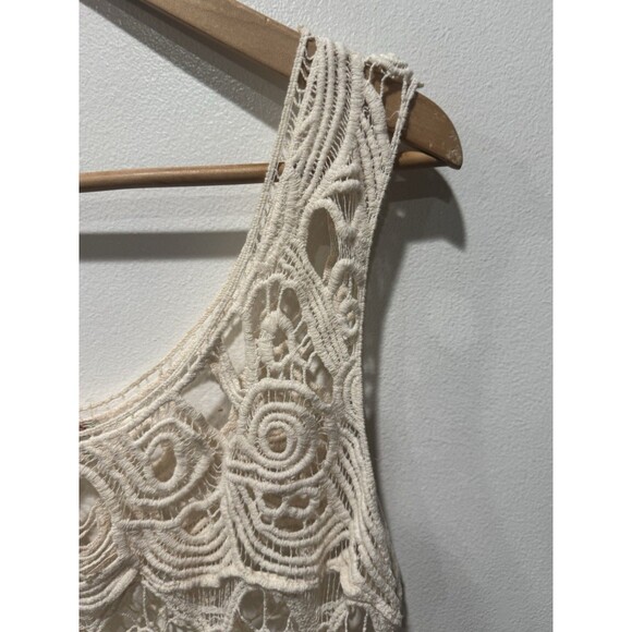 Vivid Collection Cream Boho Crochet Tank Top 100% Cotton Sz Large - Picture 4 of 7